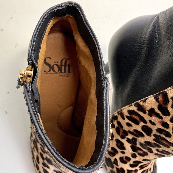 Sofft Boots Womens Size 6.5 Makayla Ankle Boot Black Leather Pointed Zip Leopard - Picture 9 of 15